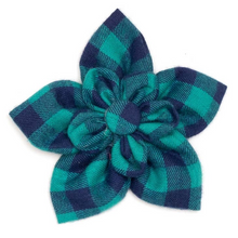 Load image into Gallery viewer, Green/Navy Buffalo Check Flower
