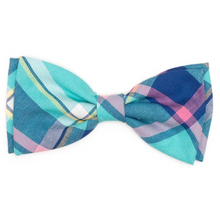 Load image into Gallery viewer, Aqua/Navy Plaid Bow Tie