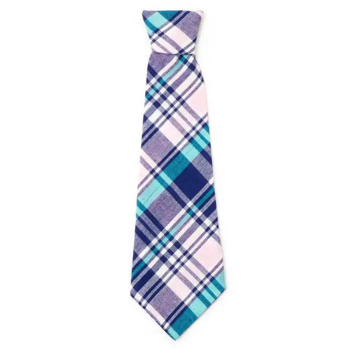 Navy/Pink/Turquoise Madras Plaid Neck Tie (Dog or Cat)