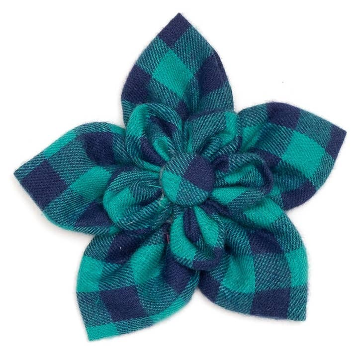 Green/Navy Buffalo Check Flower