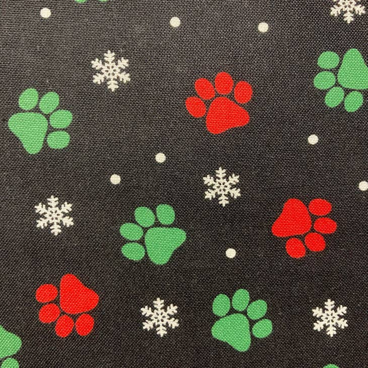 Paws on Black Christmas Tie-On Dog Bandana (Paws and Snowflakes) (1)