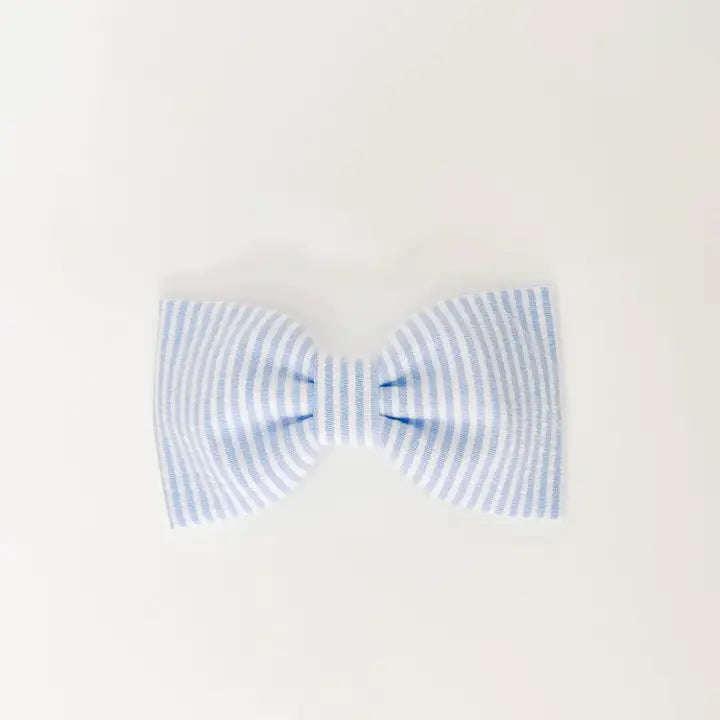 Blue Seersucker Dog Bow Tie