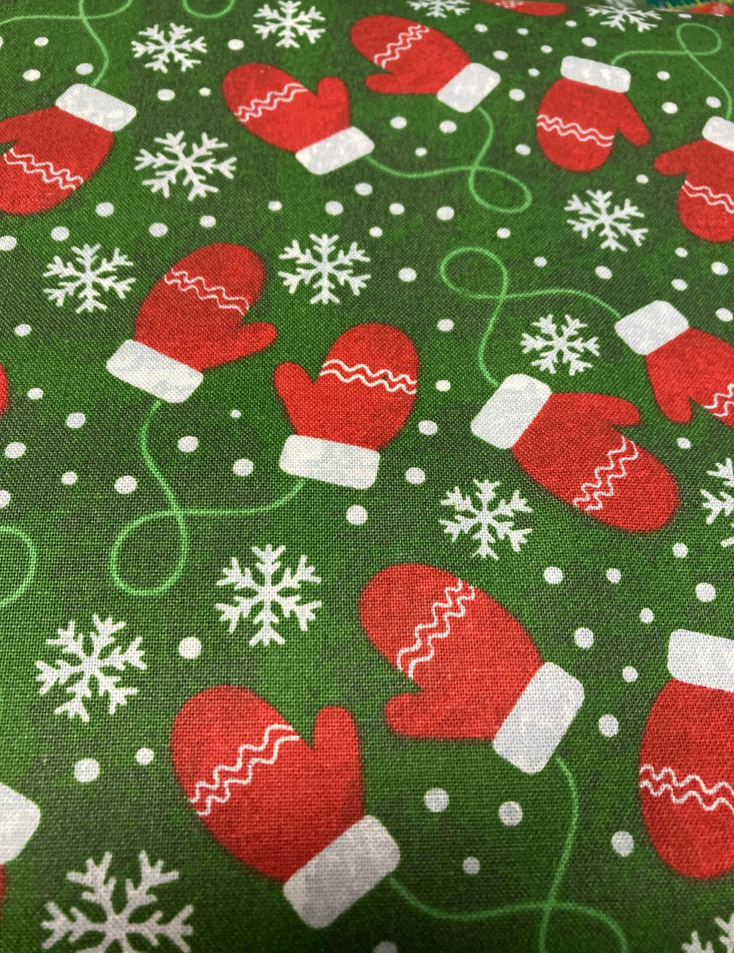 Mittens on Green Tie-On Dog Bandana