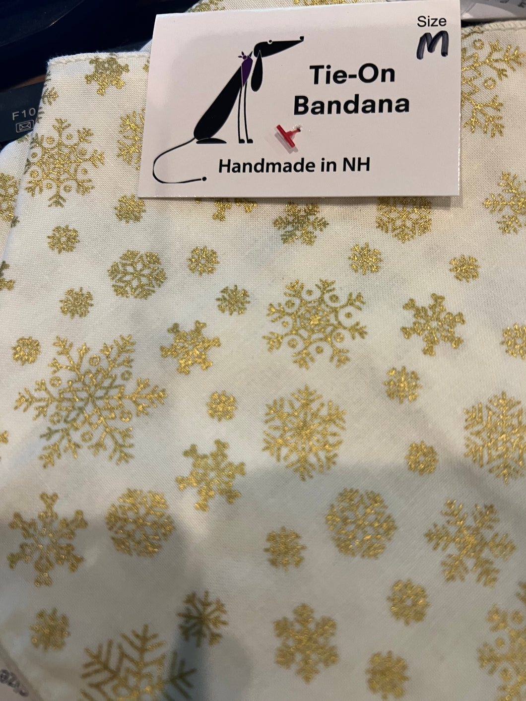 Gold Snowflakes Tie-On Dog Bandana