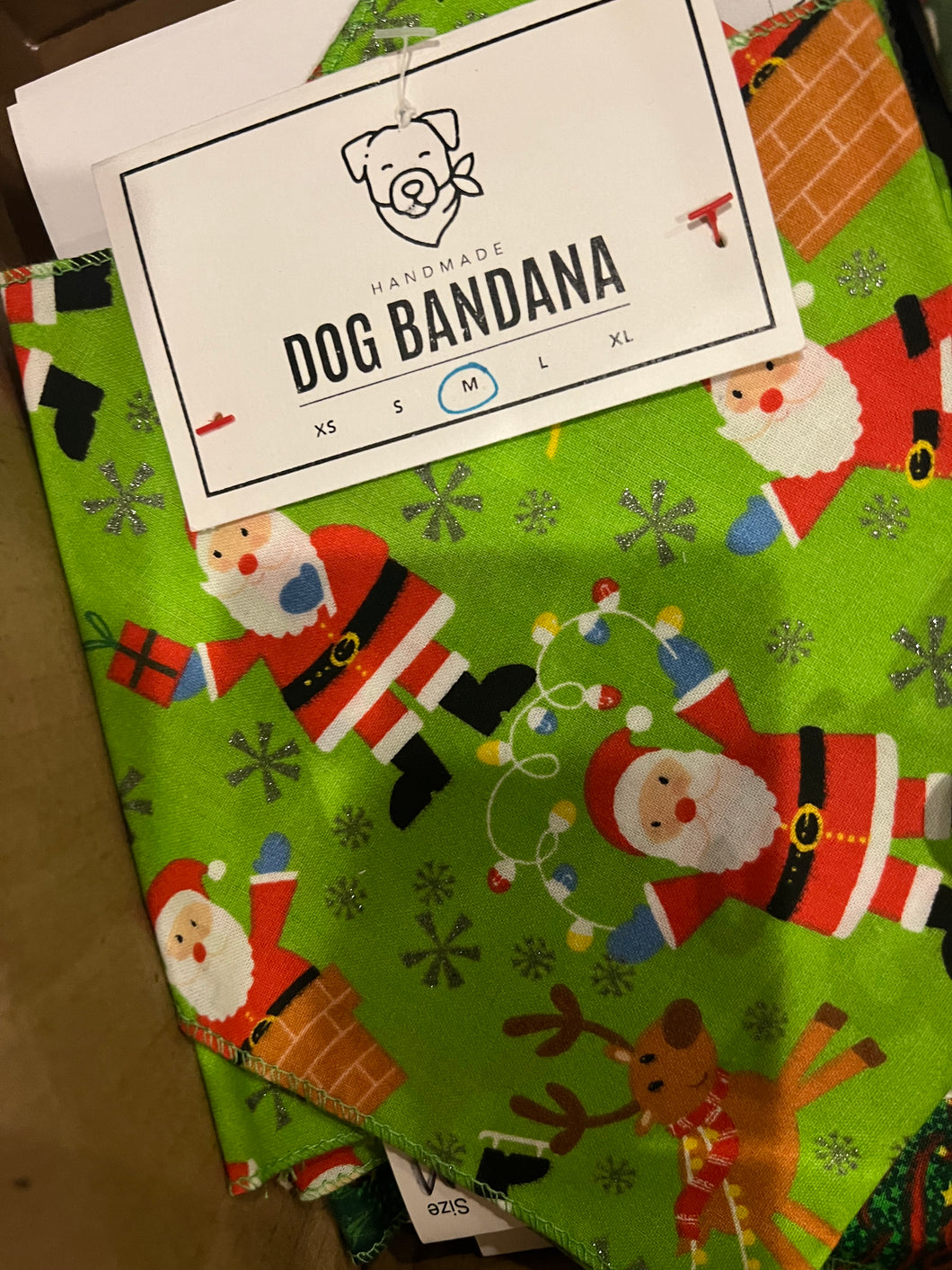 Santa on light green Tie-On Dog Bandana