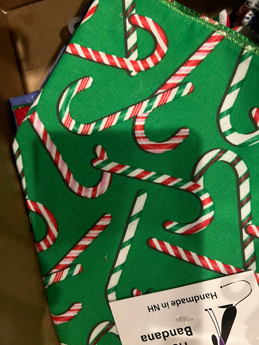 Candy Canes on Green Tie-On Dog Bandana