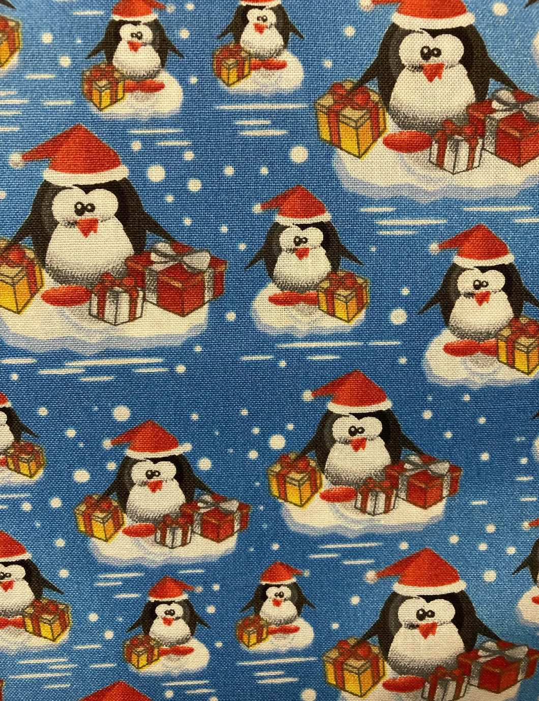 Penguins on Blue Tie-On Dog Bandana