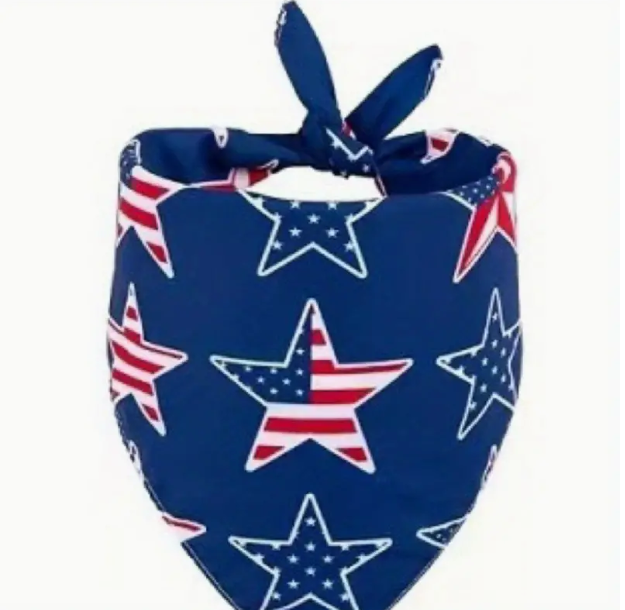 Independence Day Pet Dog Triangle Towel Pet Cat Dog Scarf (Multi Stars Navy Blue)