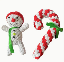 Load image into Gallery viewer, Candy Cane and Snowman Dog Toy
