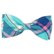 Load image into Gallery viewer, Aqua/Navy Plaid Bow Tie
