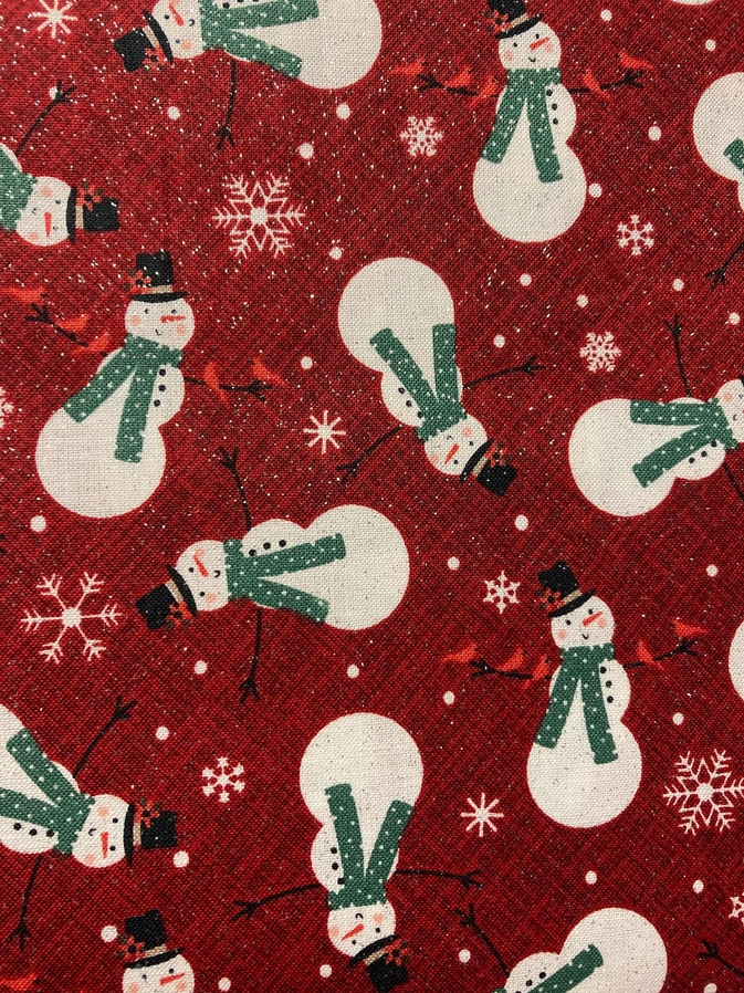 Snowmen on Red Winter Tie-On Dog Bandana (Snowman)