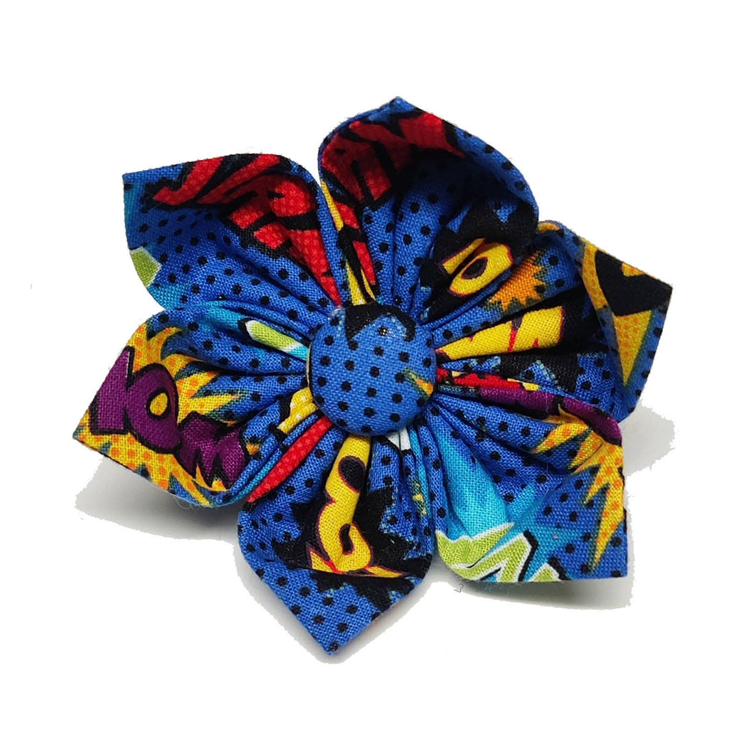 Comic / Super Hero Blue Dog Collar Flower